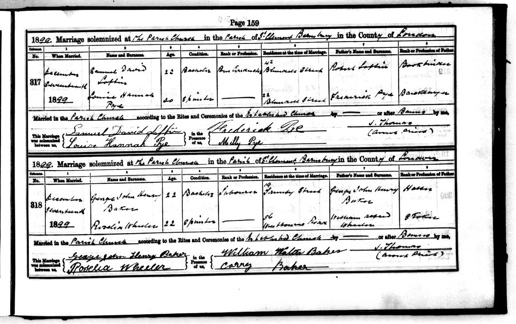 1899 marriage of Louisa Hannah Pye to Samuel David Loftin